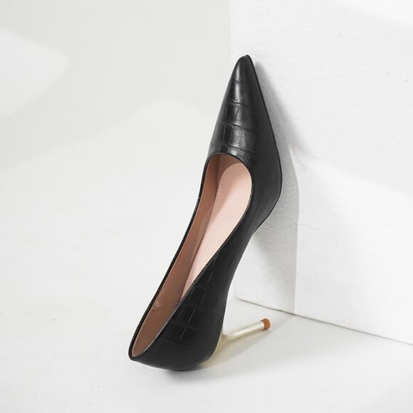 Women's Black Pointed Toe Stiletto Superfoam Cushioning Pull-on High Heel Pumps - Picture 3 of 6